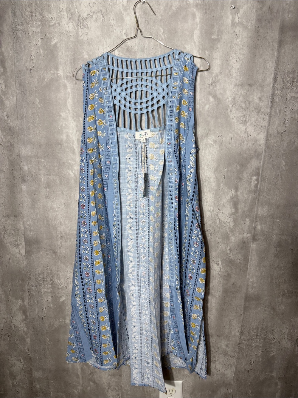 NWT Tulip B Blue Embroidered Boho Duster Vest cardigan